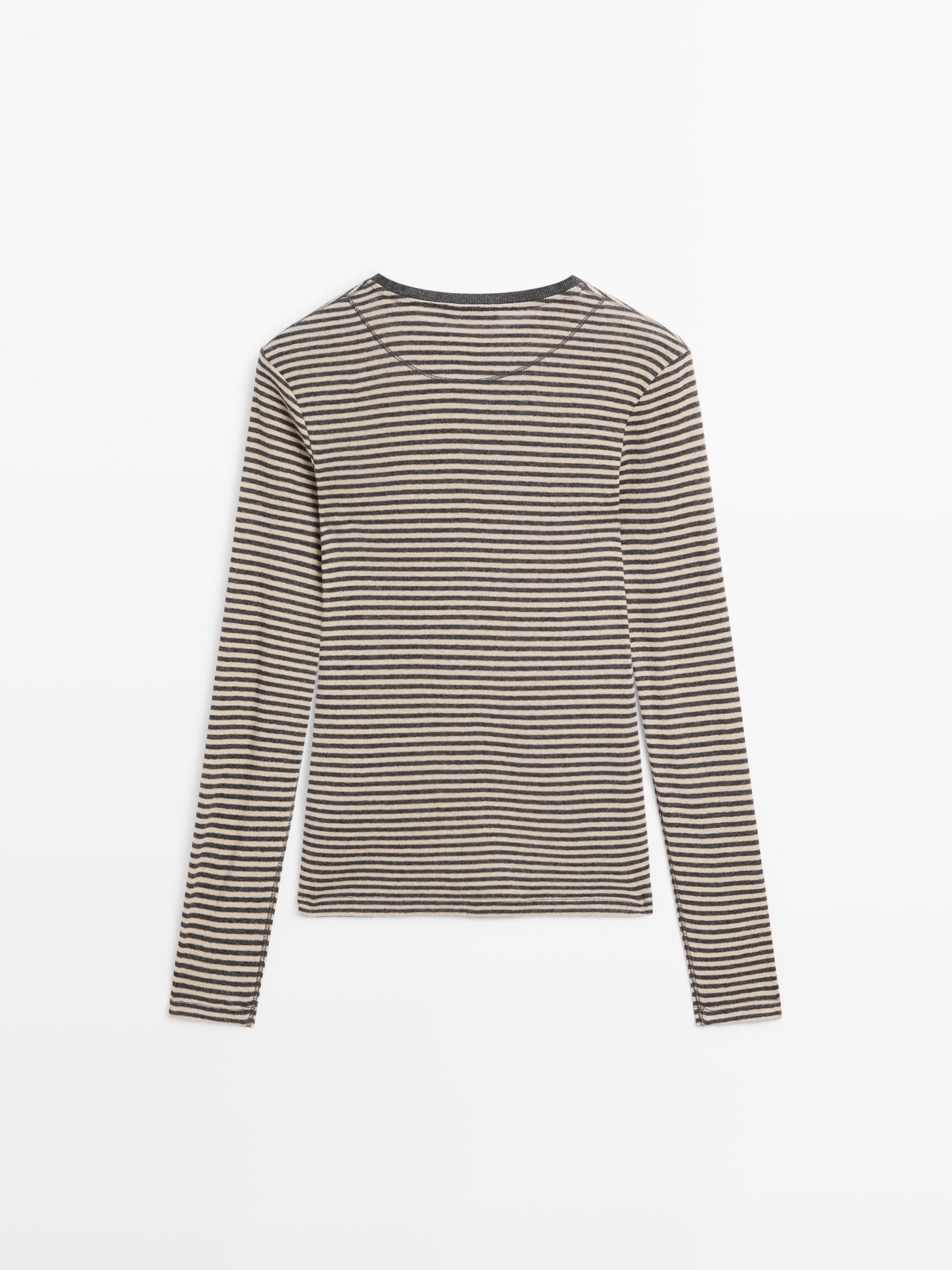 Long-sleeve cotton blend T-shirt